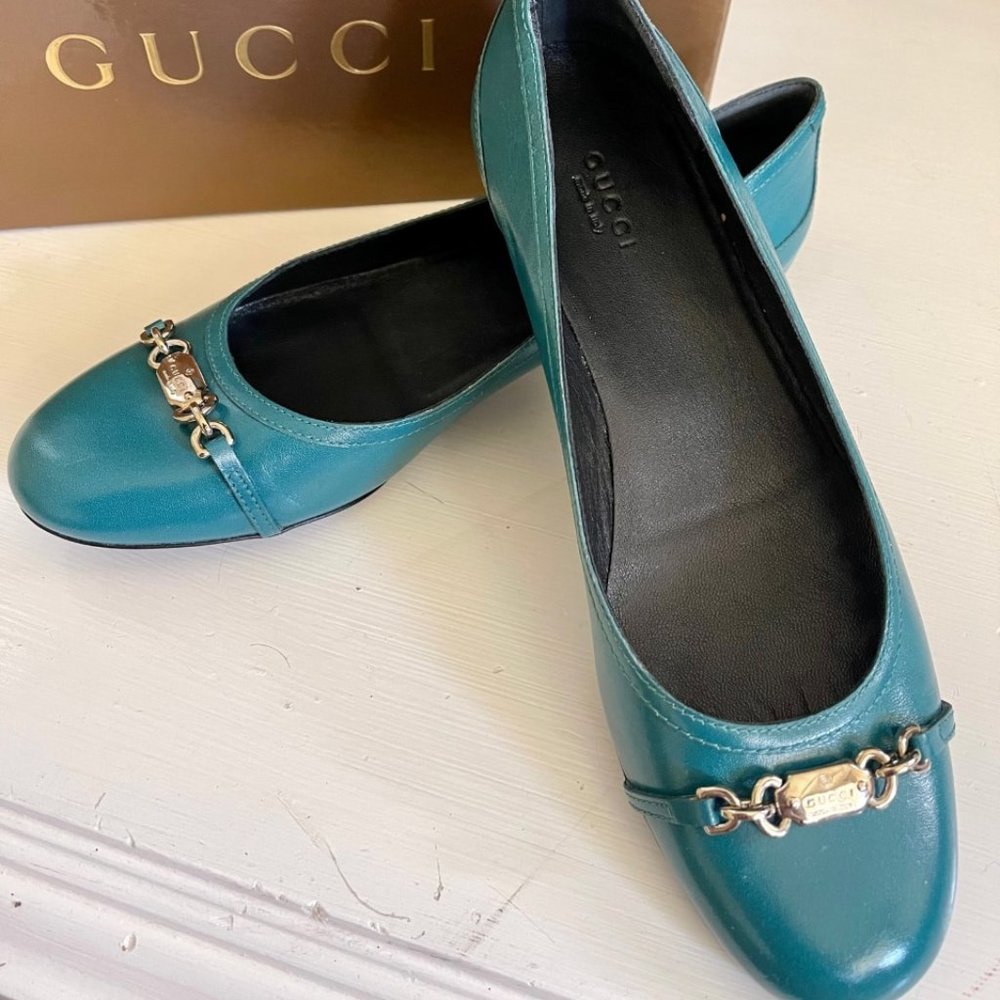 Brand New GUCCI Flats SHOES Bag Box AUTHENTIC turquoise LEATHERT Italy size 38 - Picture 6 of 6